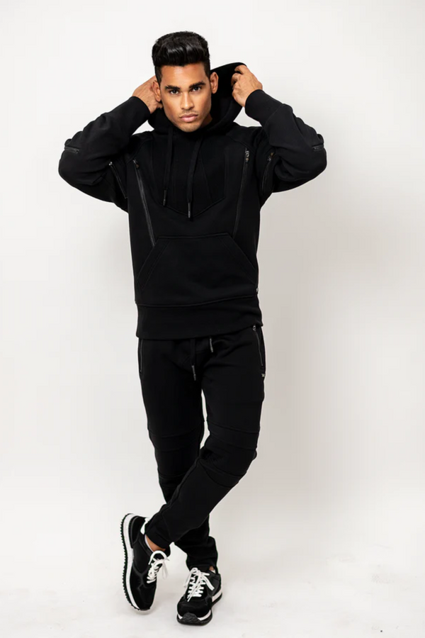 Fraud  Hooded  Tracksuit With Reflective  Piping With Zippers