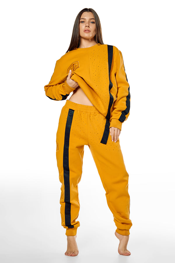 Oversized, comfortable and loose fitting golden olive branch color sport set