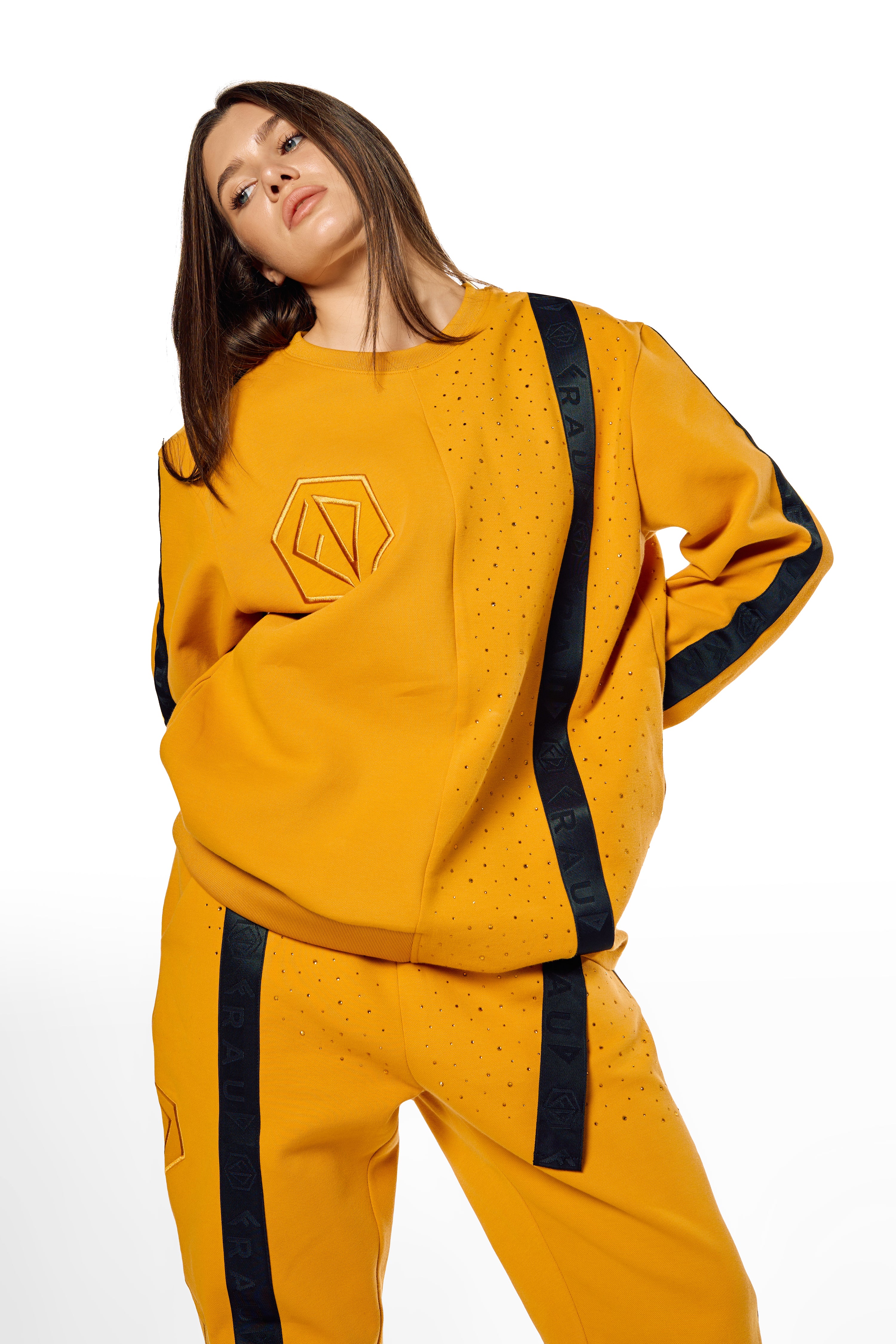 Oversized, comfortable and loose fitting golden olive branch color sport set