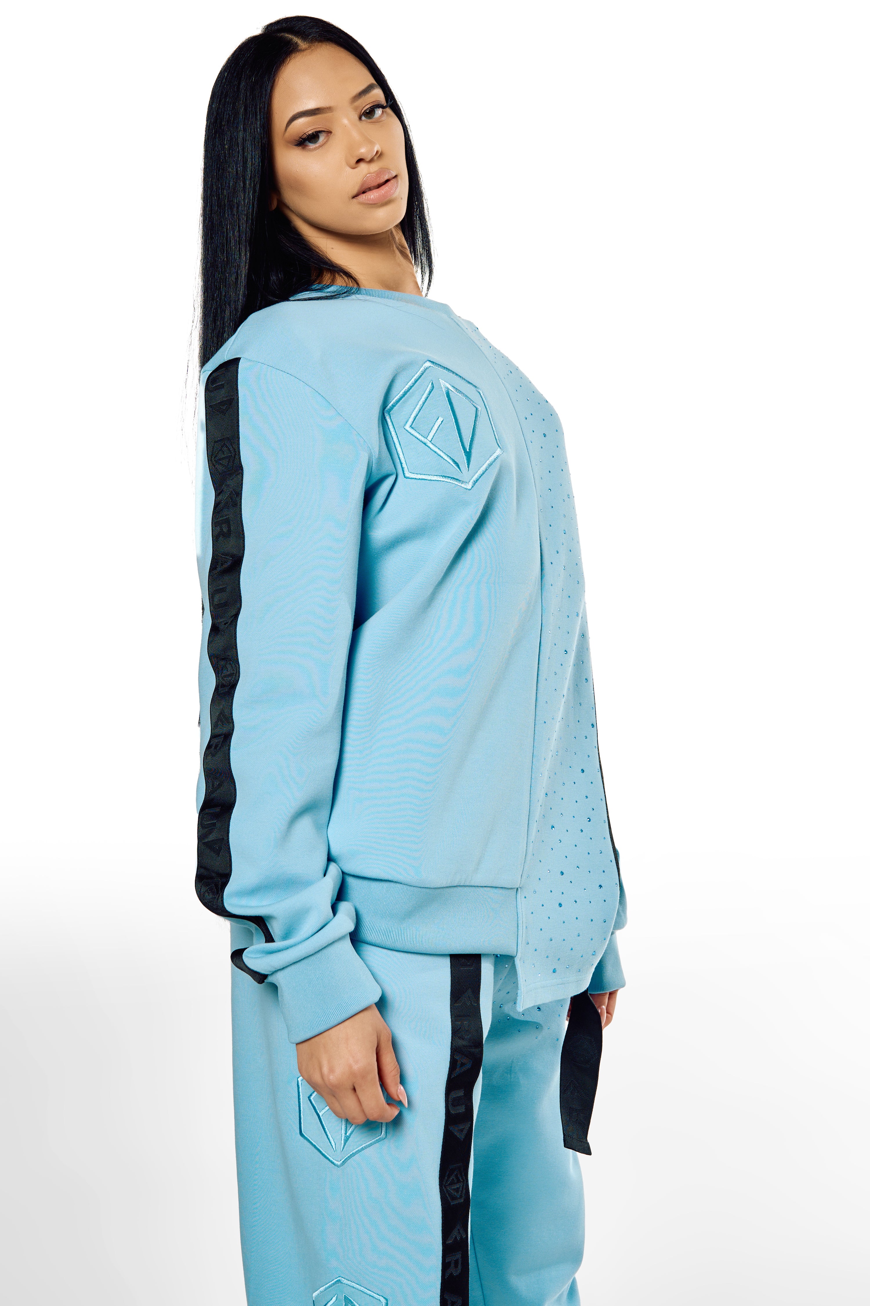 light blue  Ladies Crewneck  , Powder Blue  track suite