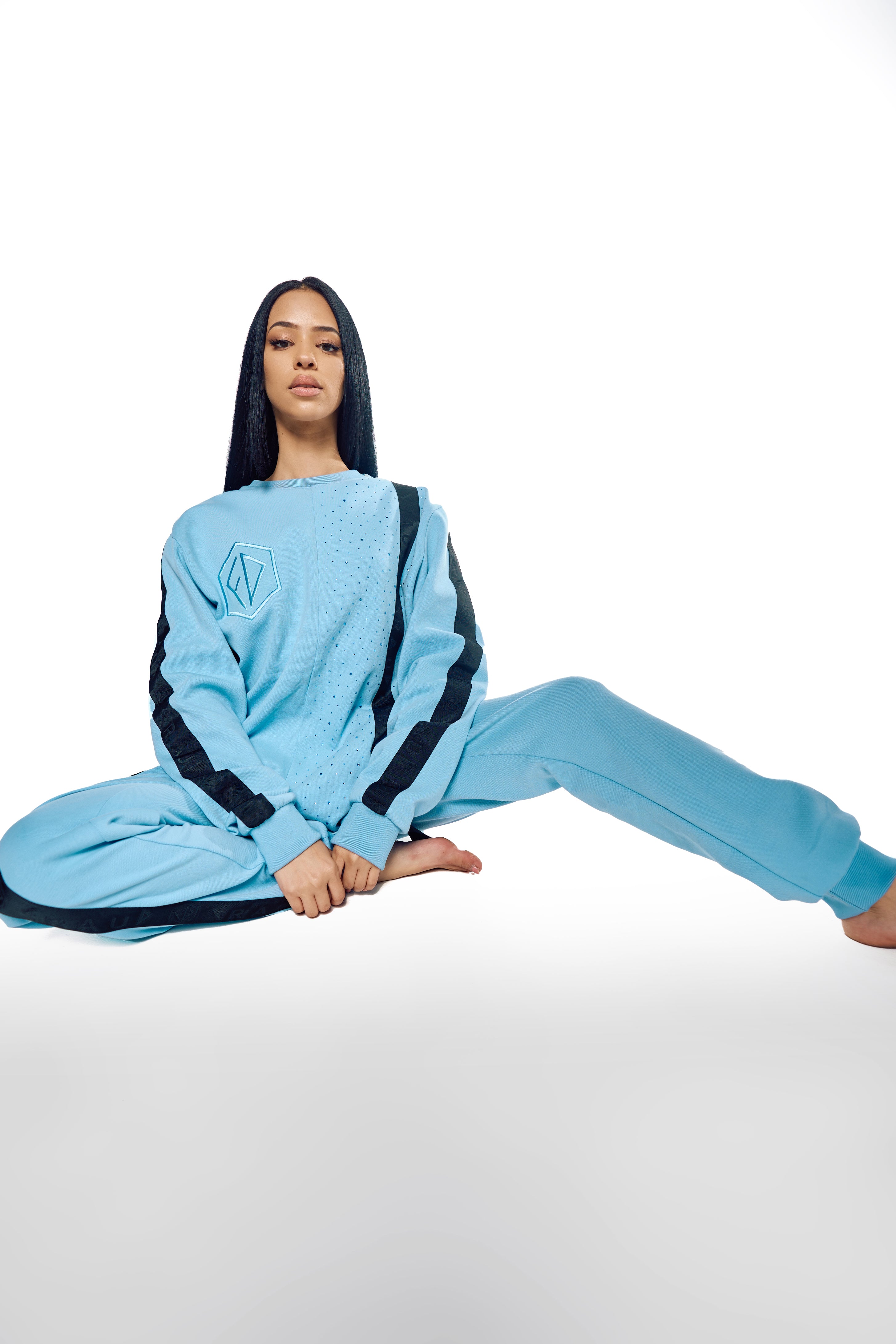 light blue  Ladies Crewneck  , Powder Blue  track suite