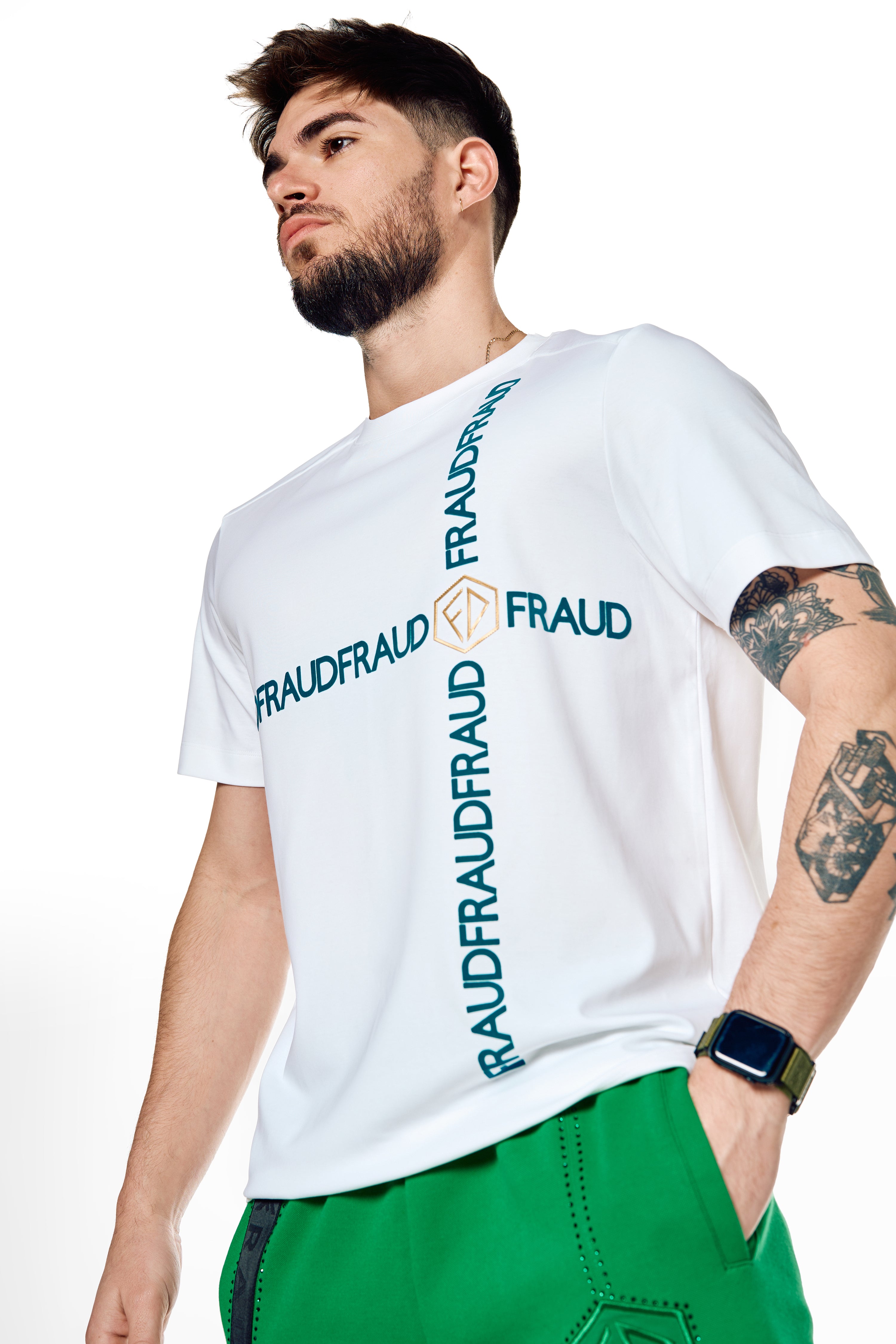 crew-neck  white T-shirt , Fraud collection logo-print T-shirt