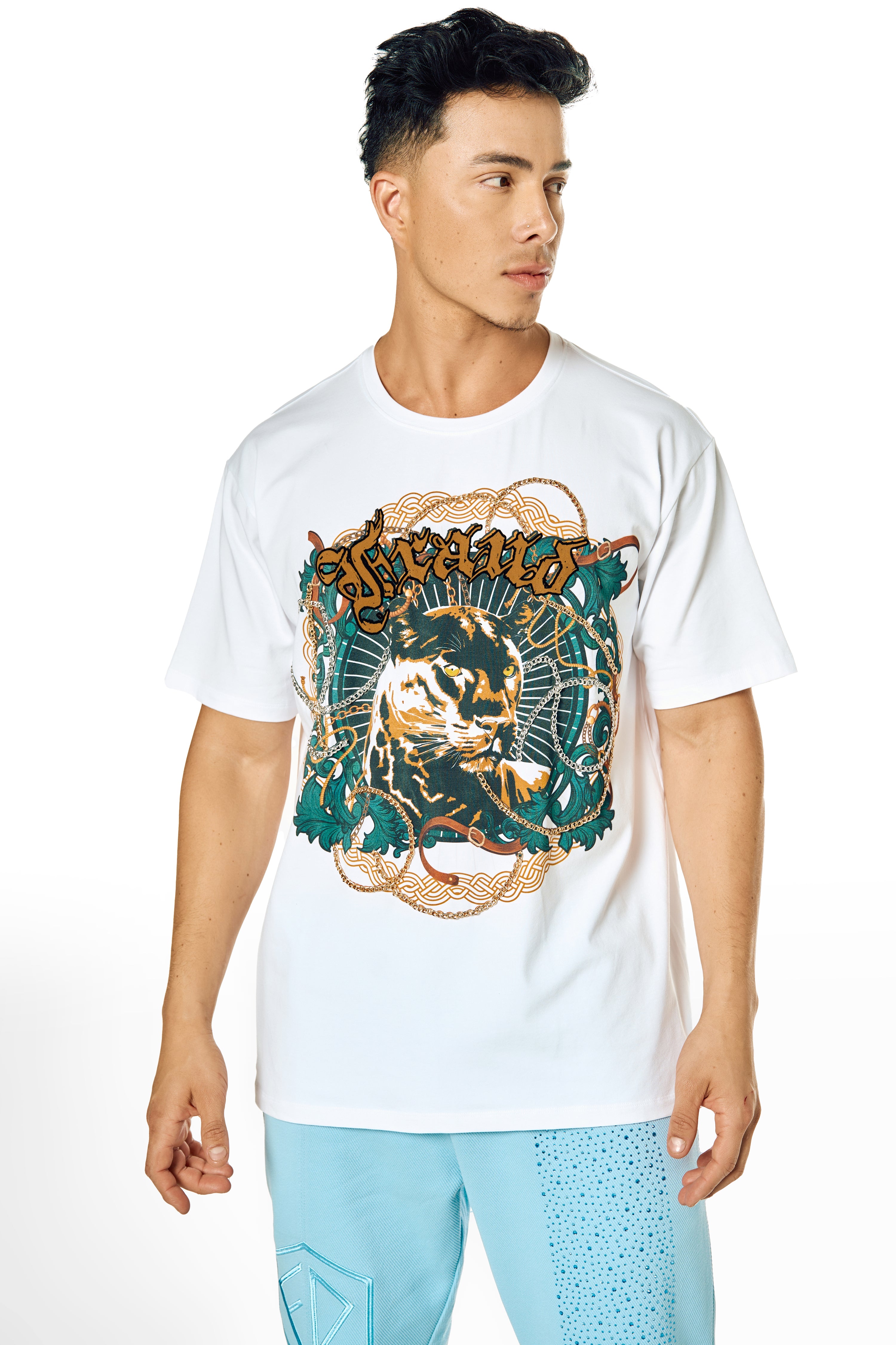 T-SHIRT WITH CHAINS , FLOCK PRINTING , PANTERA