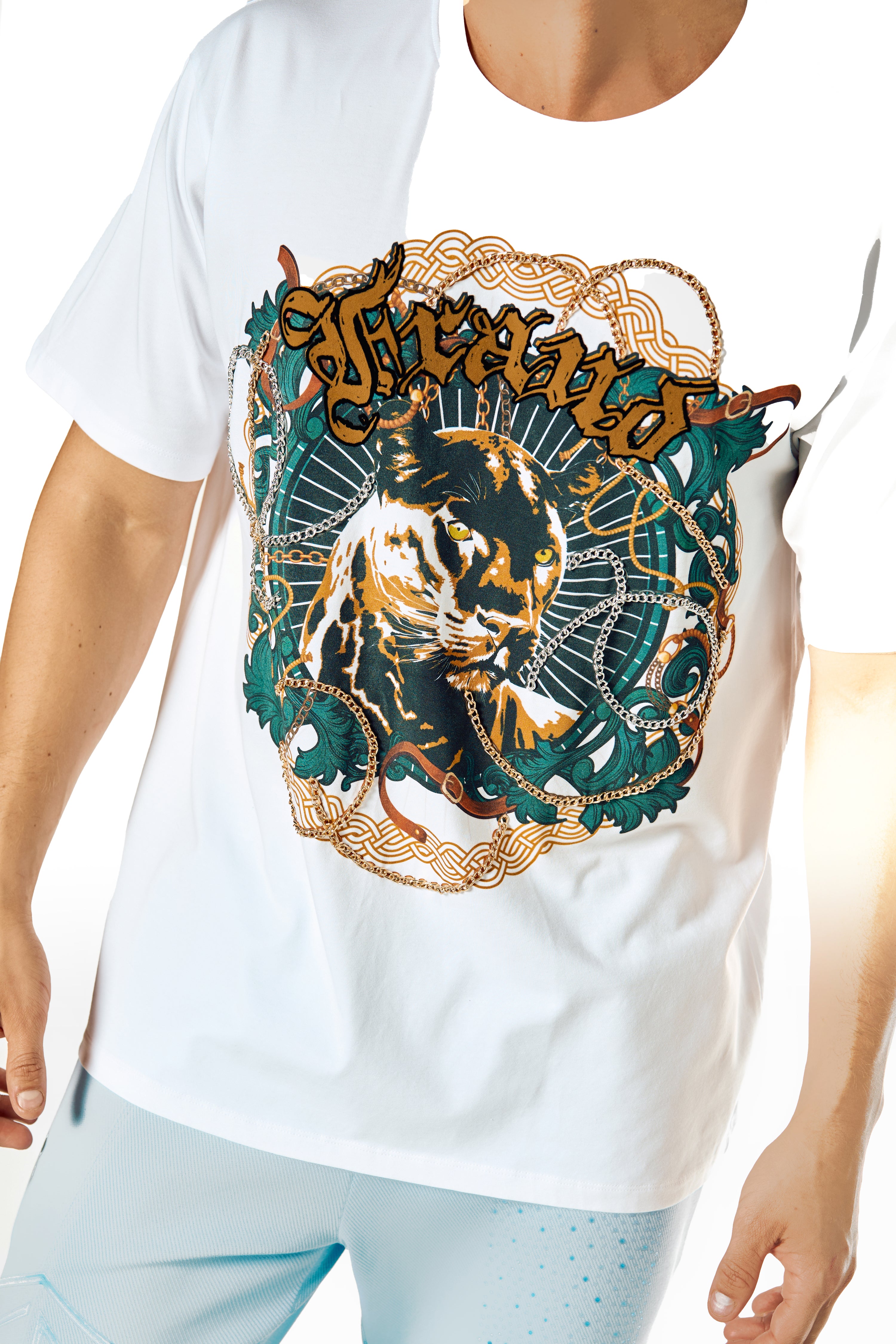 T-SHIRT WITH CHAINS , FLOCK PRINTING , PANTERA