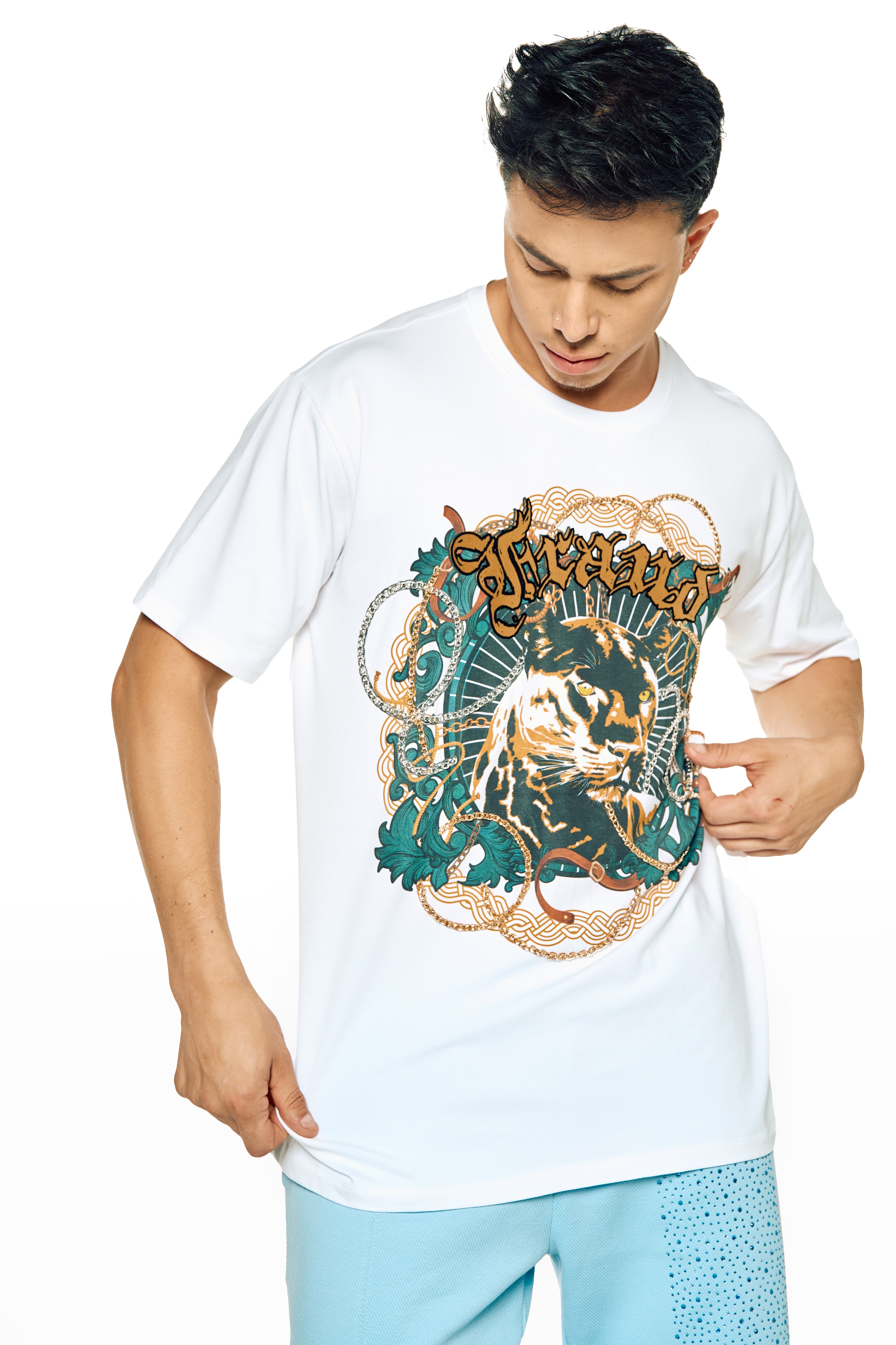 T-SHIRT WITH CHAINS , FLOCK PRINTING , PANTERA