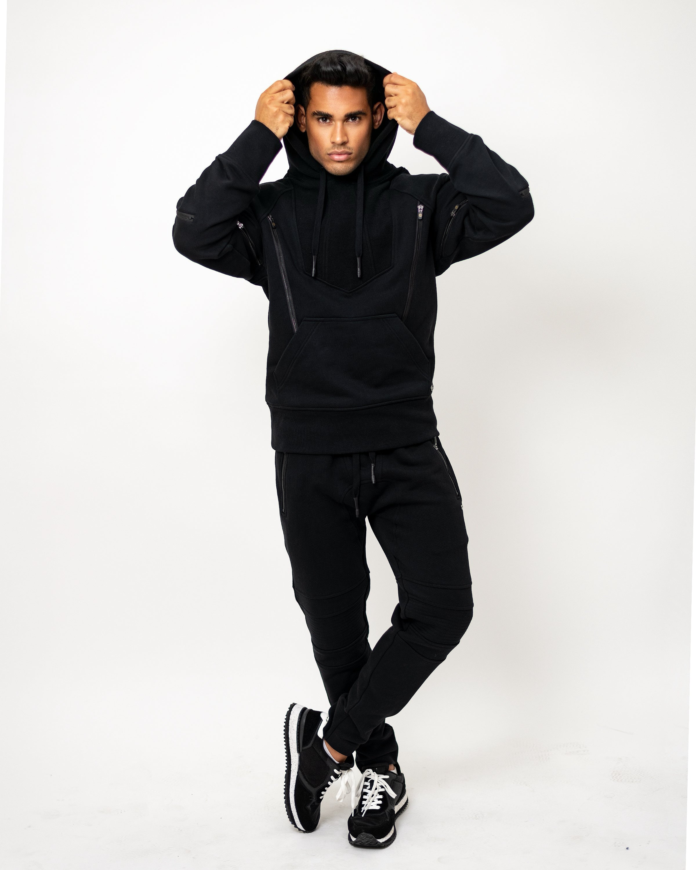 FRAUD  HOODED  TRACKSUIT WITH REFLECTIVE  PIPING WITH ZIPPERS