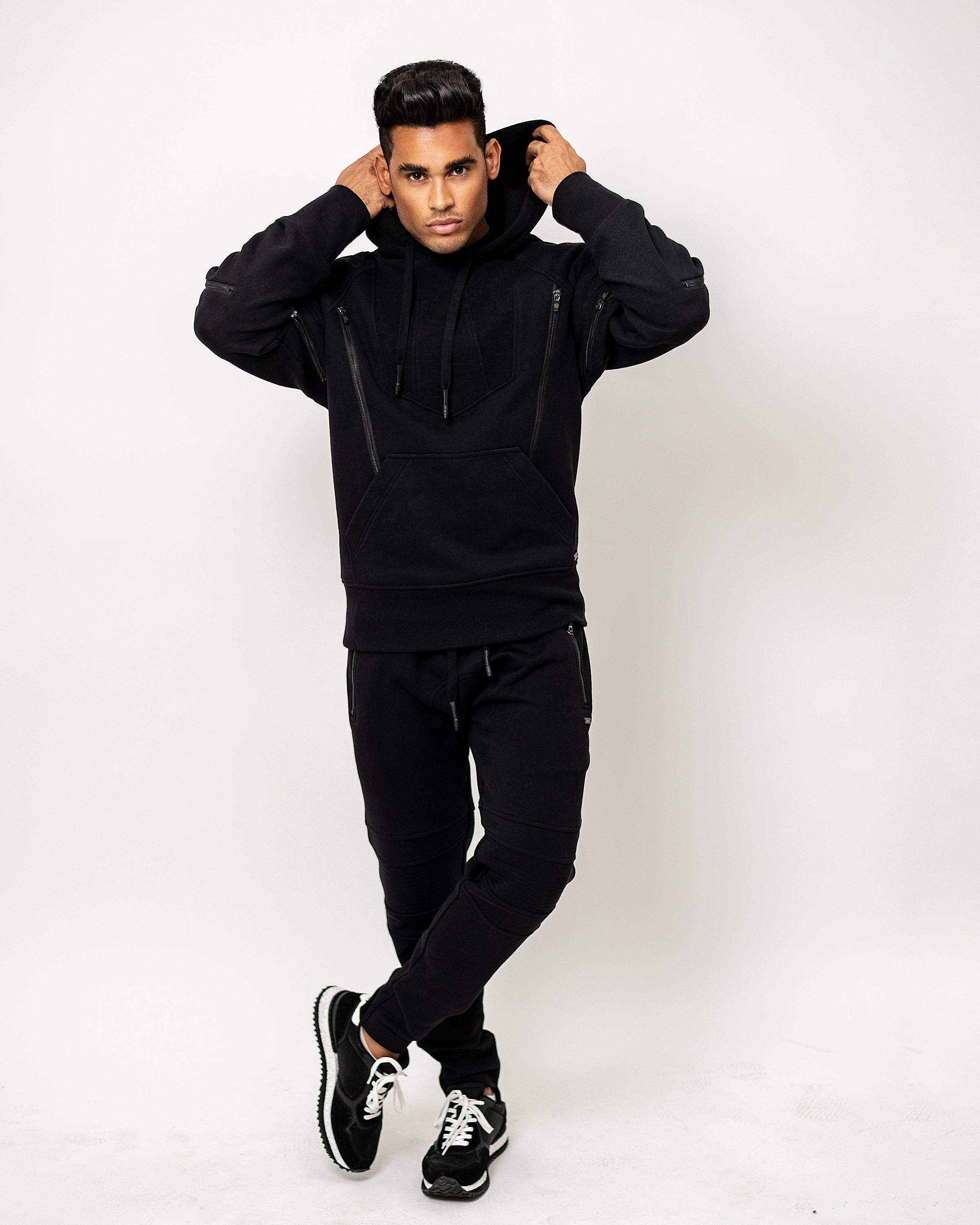 FRAUD  HOODED  TRACKSUIT WITH REFLECTIVE  PIPING WITH ZIPPERS