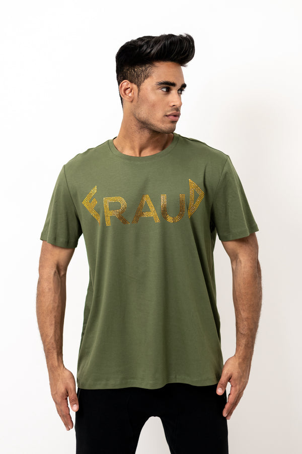 Khaki T-Shirt With Crystals